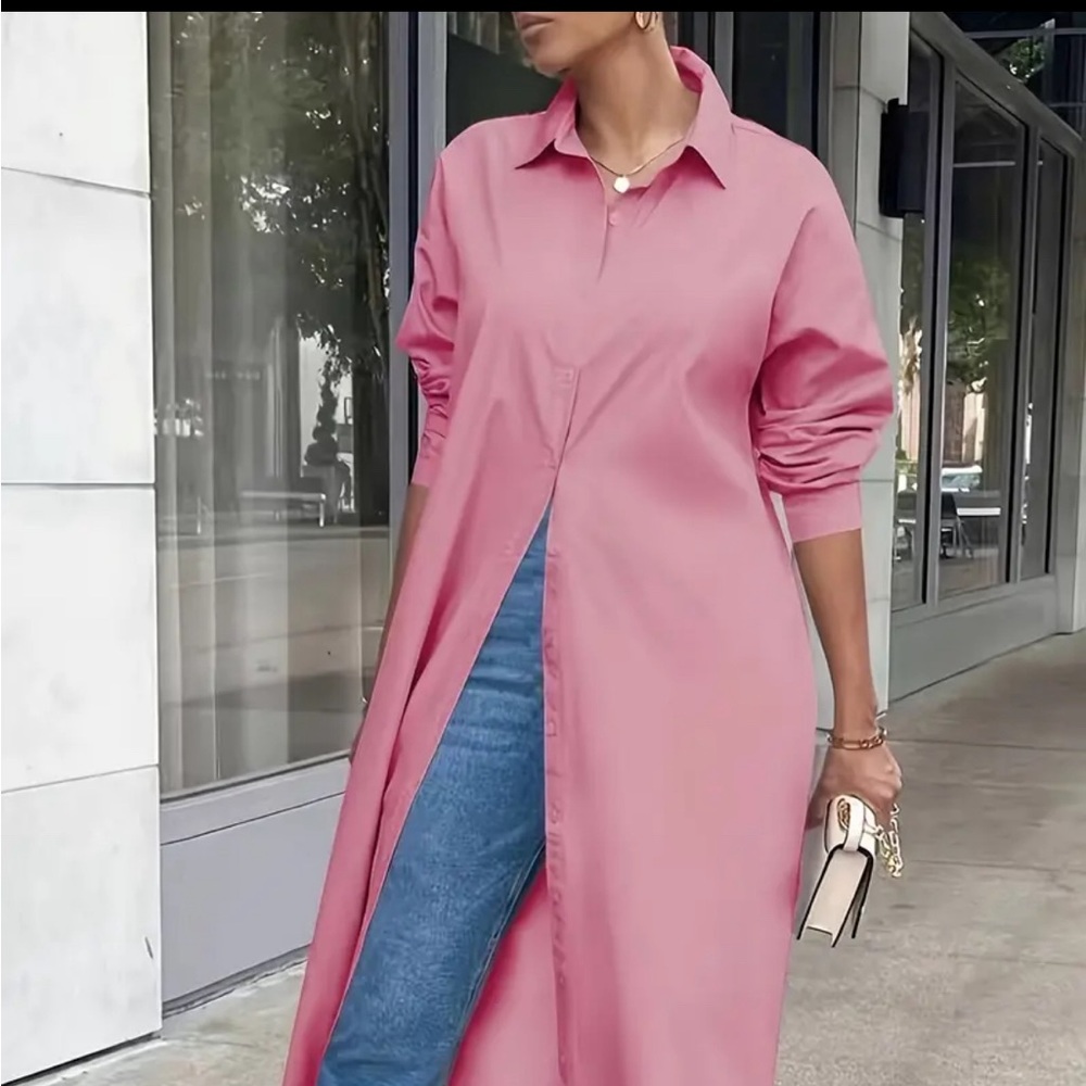 Never Worn! Casual Dress, Solid Button Up Long Sleeve Collar Maxi Shirt Dress
